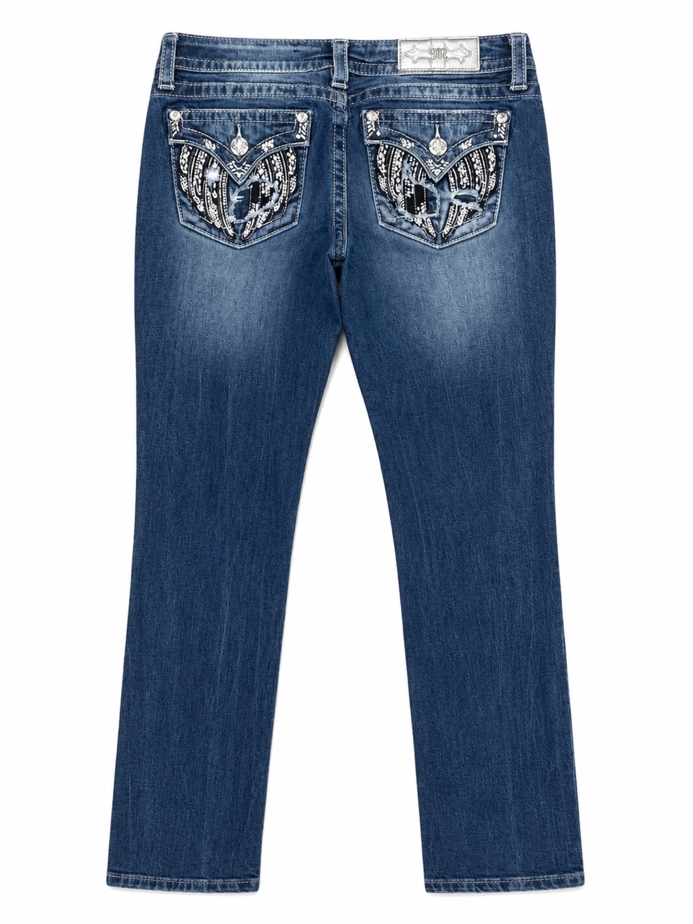 Miss Me Signature Ankle Skinny Embroidered Embellished Low Rise Blue Jeans 26